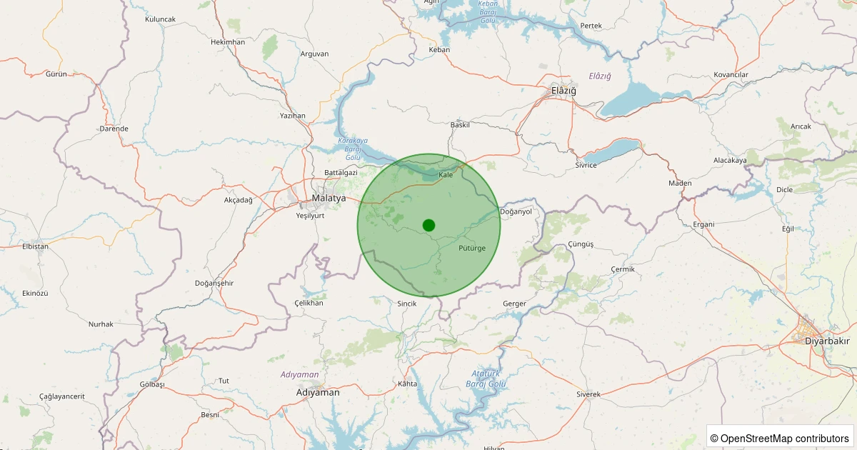 27 Kasım 2025 saat 23:09 - Pütürge - Çayköy Köyü - 1.10ml depreminin harita gösterimi