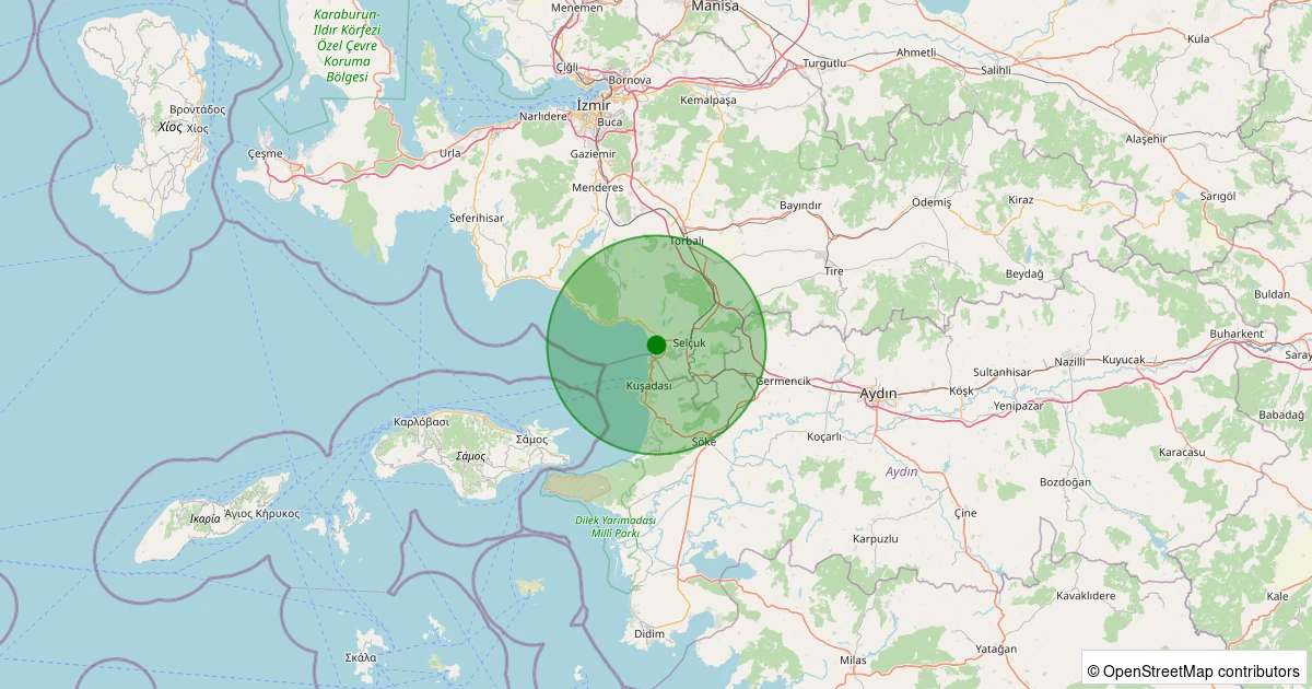 27 Kasım 2025 saat 23:34 - Selçuk - Atatürk - 1.20ML depreminin harita gösterimi