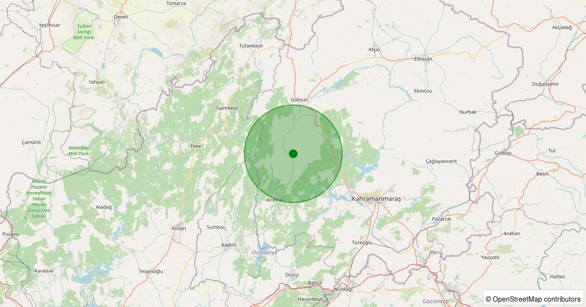 28 Kasım 2025 saat 00:28 - Andırın - Geben Köyü - 1.20ml depreminin harita gösterimi