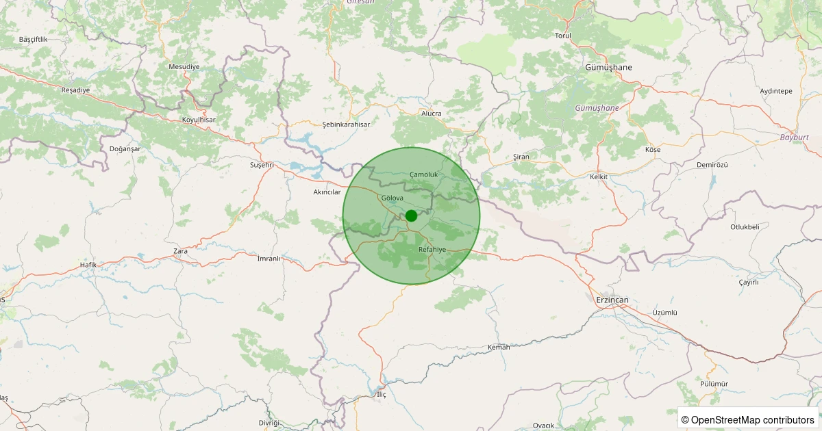 28 Kasım 2025 saat 01:40 - Gölova - Bozat Köyü - 1.90ml depreminin harita gösterimi