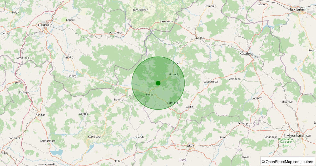 28 Kasım 2025 saat 03:21 - Simav - Karacaören Köyü - 1.10ml depreminin harita gösterimi