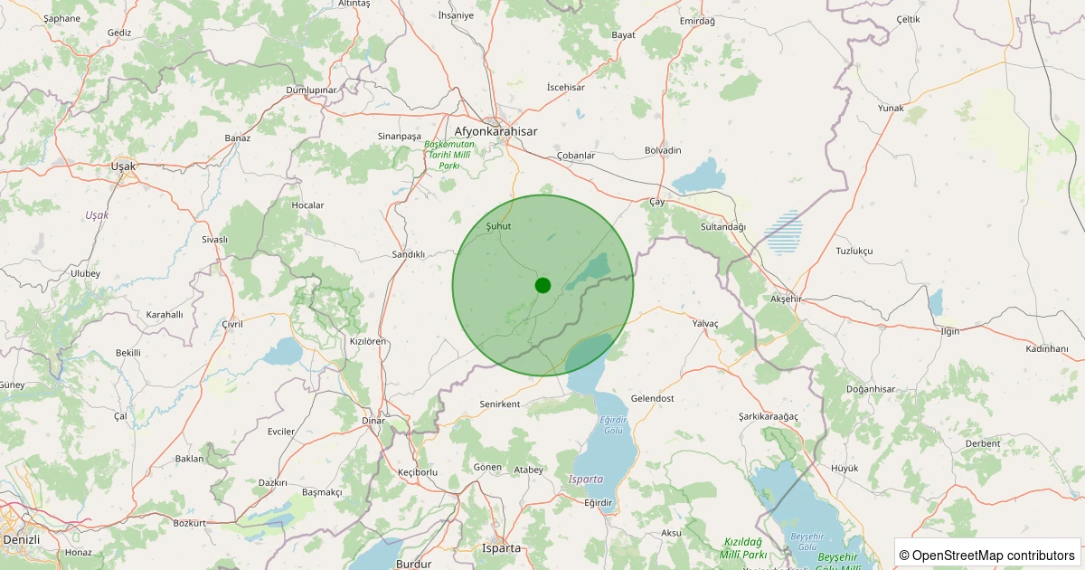28 Kasım 2025 saat 03:55 - Şuhut - Uzunpınar Köyü - 0.80ml depreminin harita gösterimi