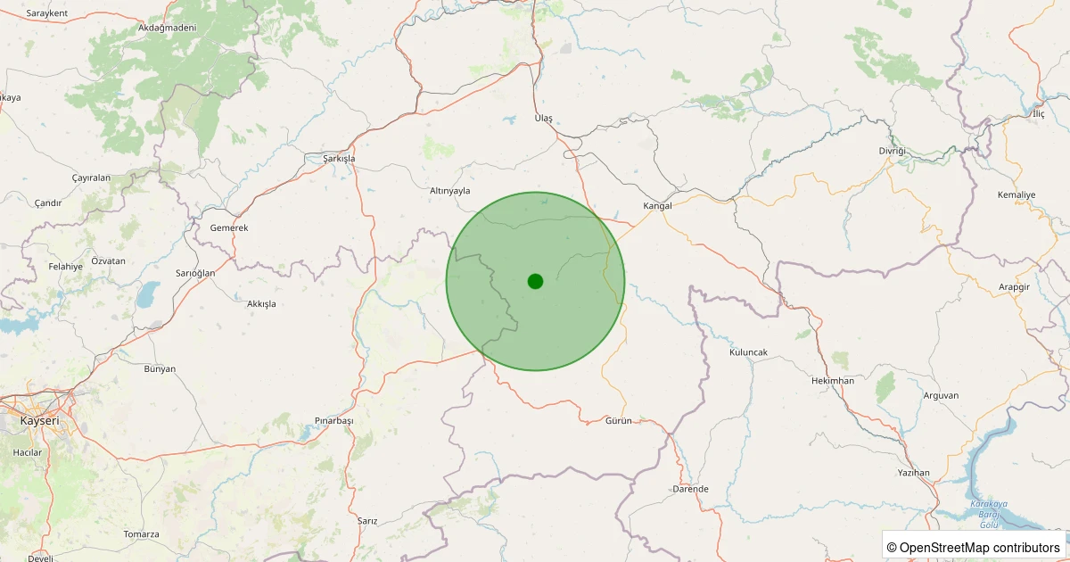 28 Kasım 2025 saat 05:22 - Kangal - Aşağı Höyük Köyü - 1.80ml depreminin harita gösterimi