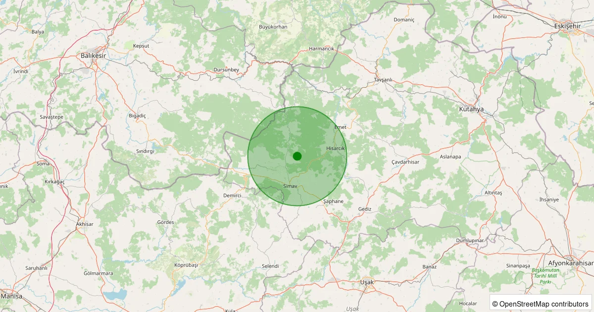 09 Ekim 2025 saat 05:27 - Simav - Yemişli Köyü - 1.00ml depreminin harita gösterimi
