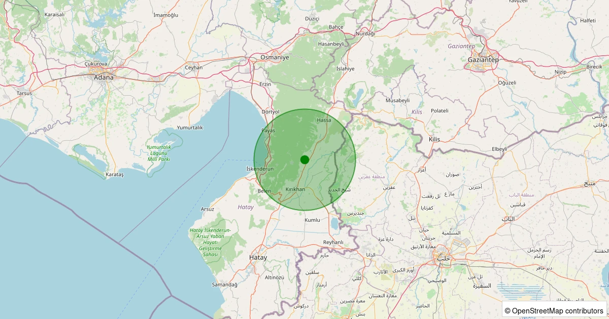 28 Kasım 2025 saat 09:51 - Kırıkhan - Bektaşlı Köyü - 1.60ml depreminin harita gösterimi