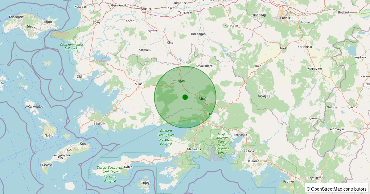 28 Kasım 2025 saat 13:45 - Menteşe - Kafaca - 2.00ml depreminin harita gösterimi