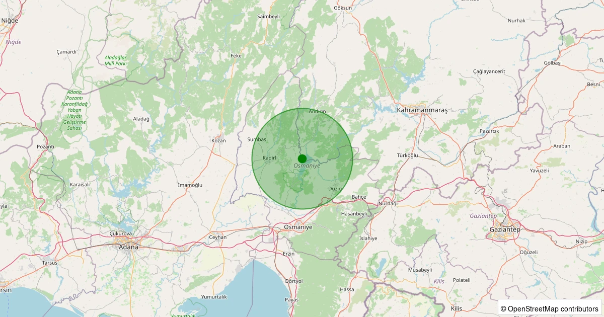 28 Kasım 2025 saat 13:58 - Andırın - Kıyıkçı Köyü - 2.20ml depreminin harita gösterimi
