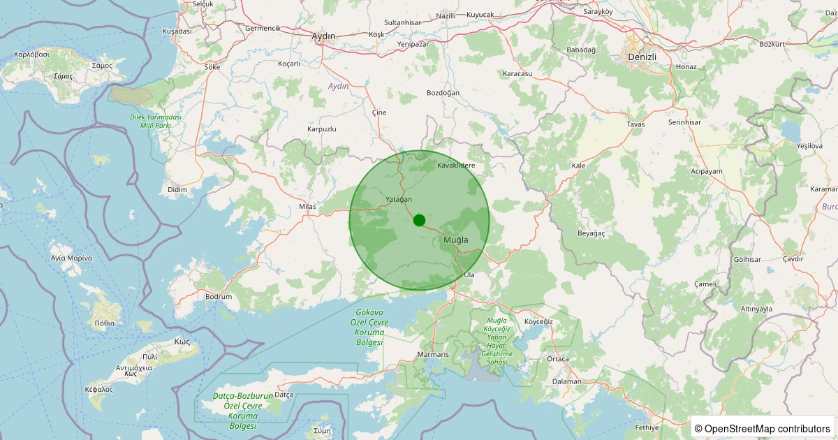 28 Kasım 2025 saat 13:45 - Menteşe - Bayır - 1.90ML depreminin harita gösterimi