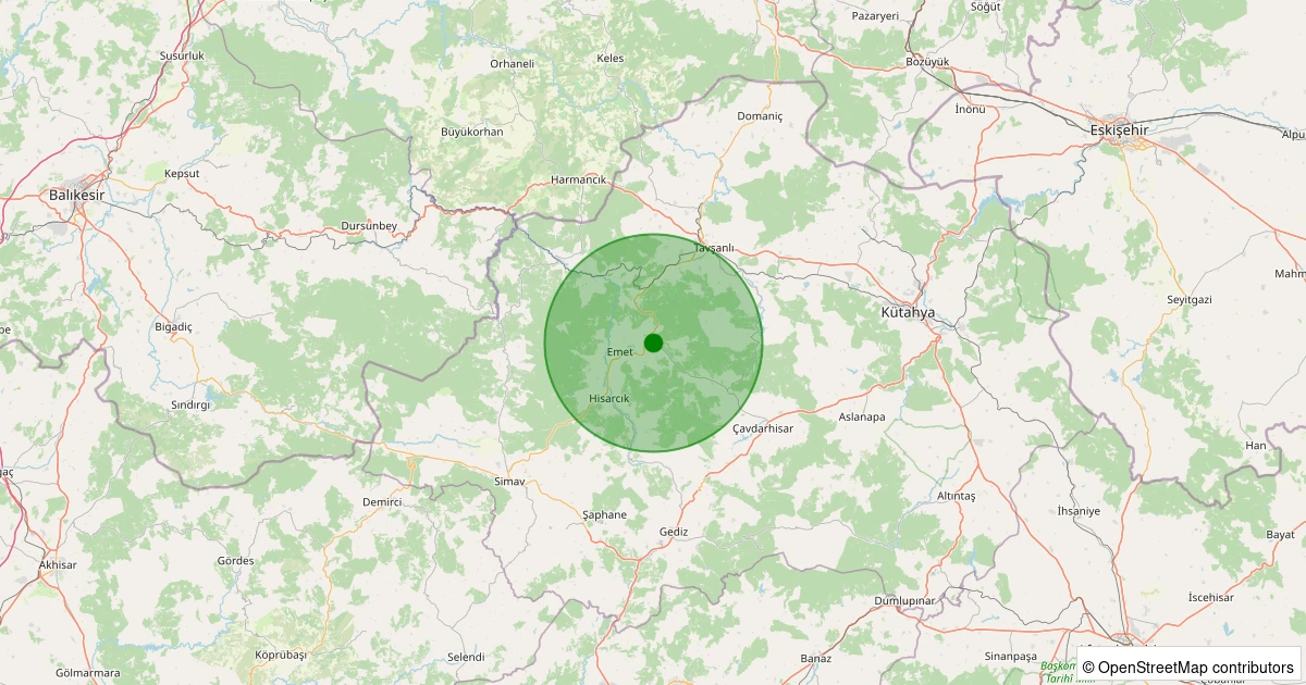 28 Kasım 2025 saat 15:31 - Emet - Sarıayak Köyü - 1.20ml depreminin harita gösterimi