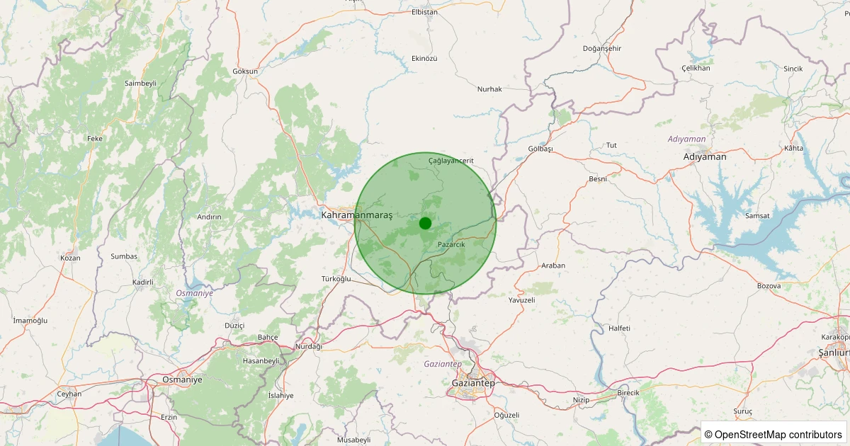 28 Kasım 2025 saat 18:46 - Dulkadiroğlu - Kuzucak - 1.20ml depreminin harita gösterimi