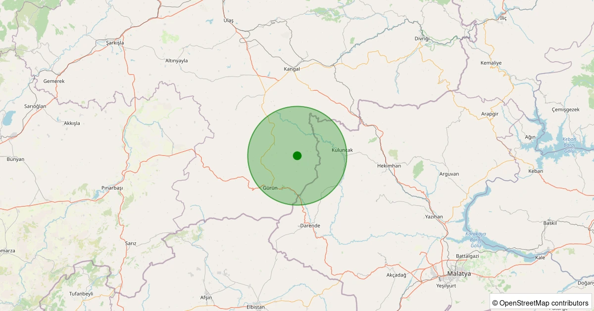 28 Kasım 2025 saat 19:22 - Gürün - Karadoruk Köyü - 1.10ml depreminin harita gösterimi