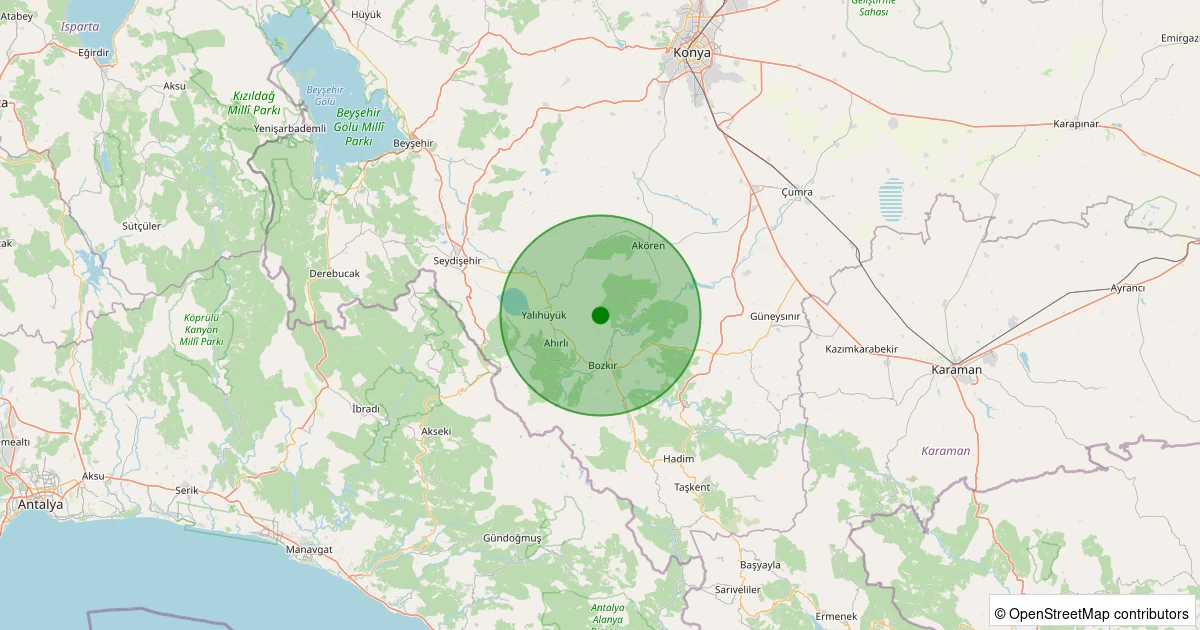 28 Kasım 2025 saat 19:52 - Akören - Avdan - 2.50ml depreminin harita gösterimi