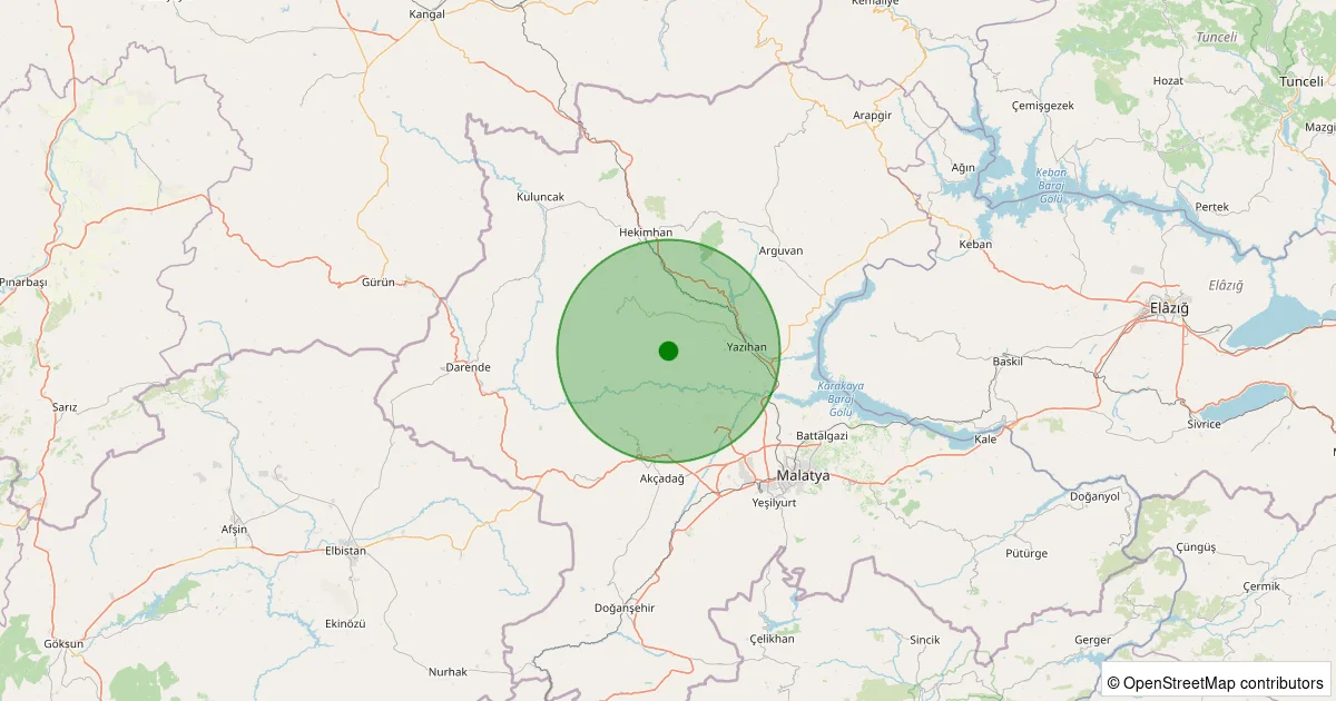 12 Ekim 2025 saat 10:51 - Yazıhan - Çavuş - 2.00ML depreminin harita gösterimi