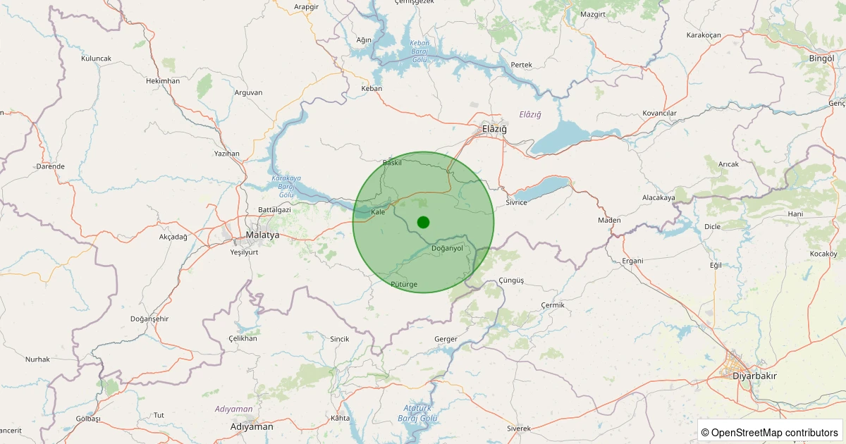 28 Kasım 2025 saat 21:22 - Sivrice - Yürekkaya Köyü - 1.20ml depreminin harita gösterimi