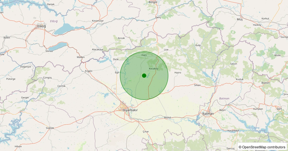 28 Kasım 2025 saat 22:04 - Sur - Özekli Köyü - 1.80ml depreminin harita gösterimi