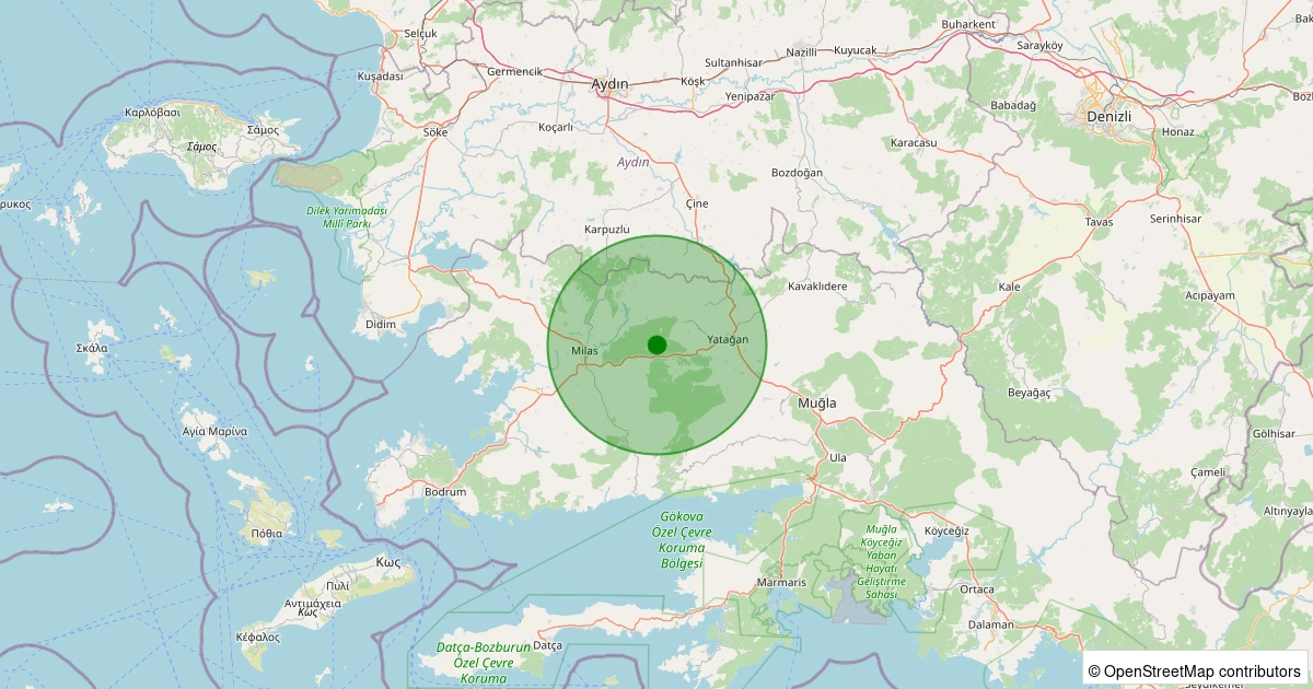 28 Kasım 2025 saat 23:37 - Yatağan - Kozağaç - 1.30ml depreminin harita gösterimi