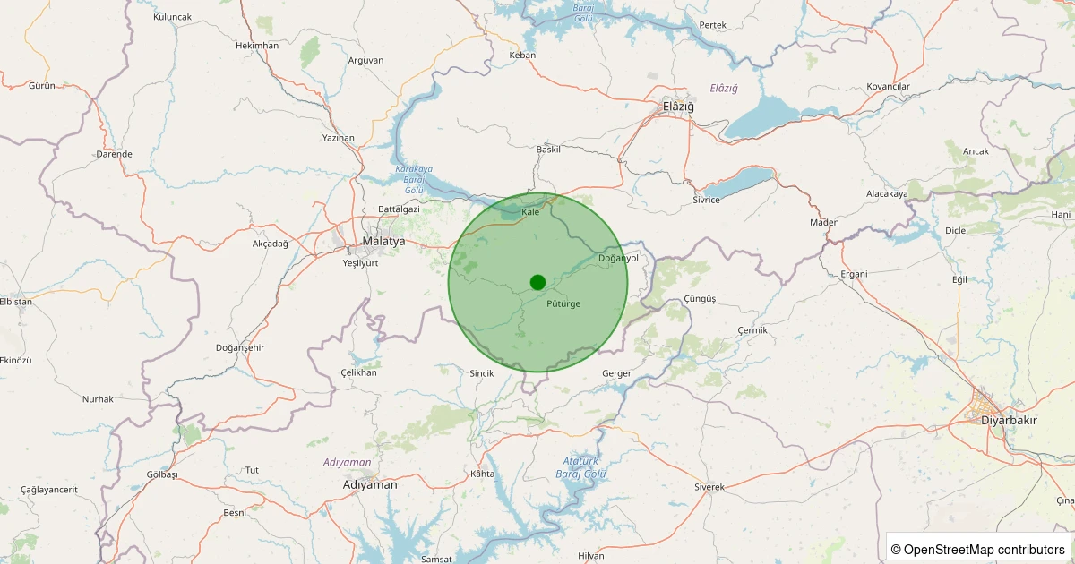 29 Kasım 2025 saat 00:23 - Pütürge - Pazarcık Köyü - 0.90ML depreminin harita gösterimi