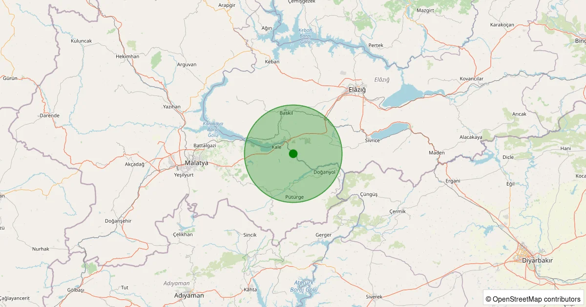 12 Ekim 2025 saat 12:43 - Kale - Yenidamlar Köyü - 1.40ml depreminin harita gösterimi