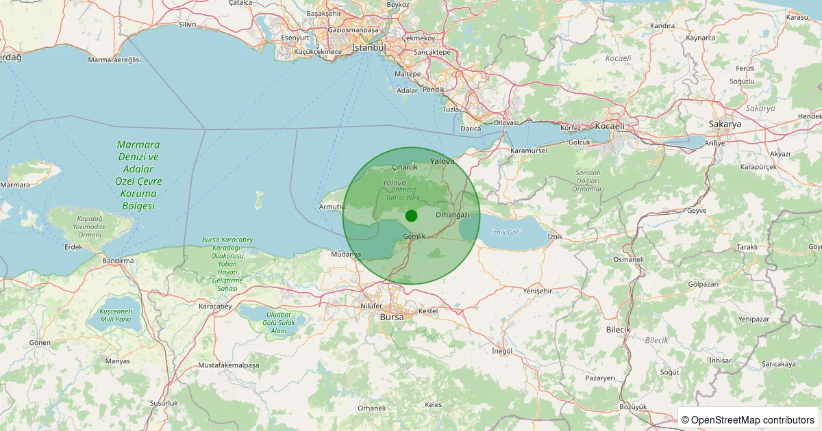 12 Ekim 2025 saat 13:05 - Gemlik - 0.90ml depreminin harita gösterimi