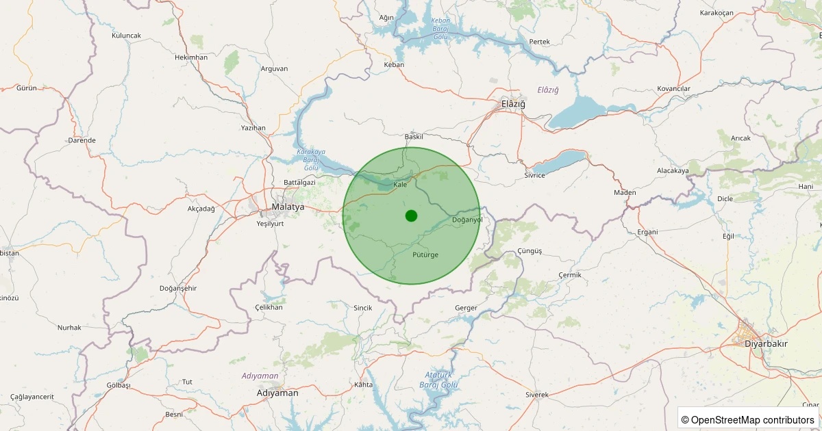29 Kasım 2025 saat 05:20 - Pütürge - Bölükkaya Köyü - 1.00ml depreminin harita gösterimi
