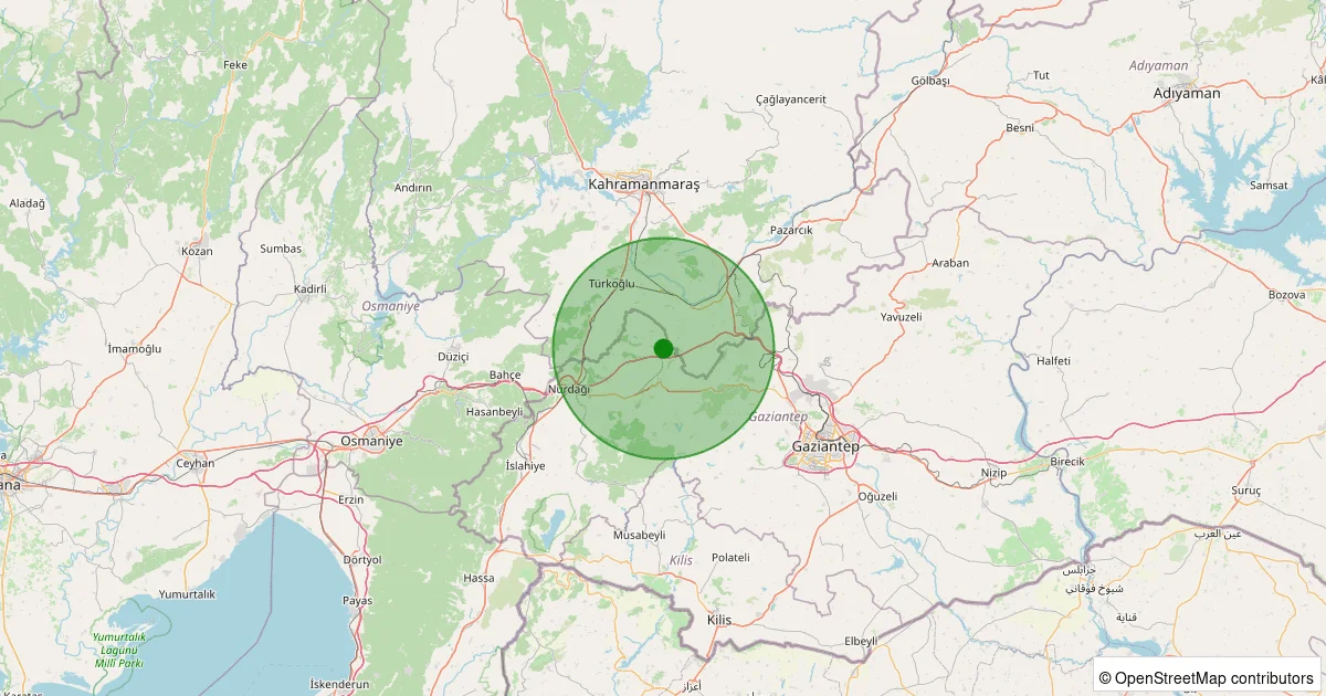 12 Ekim 2025 saat 13:33 - Pazarcık - Karahüyük - 1.90ml depreminin harita gösterimi