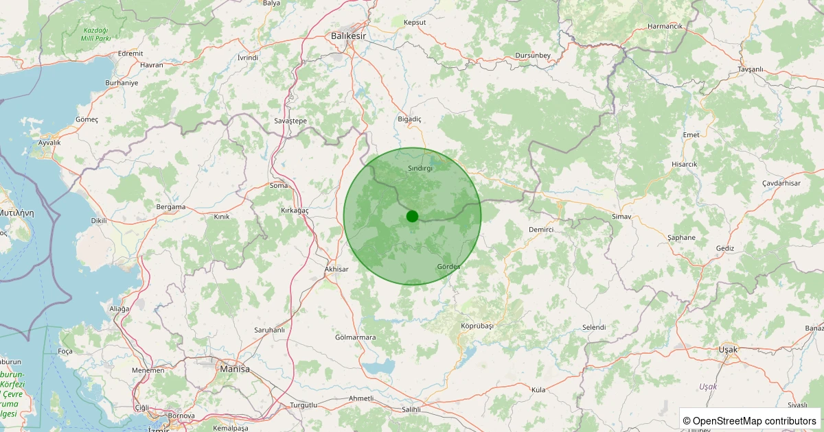 27 Kasım 2025 saat 05:10 - Akhisar - Hanpaşa Köyü - 1.10ml depreminin harita gösterimi