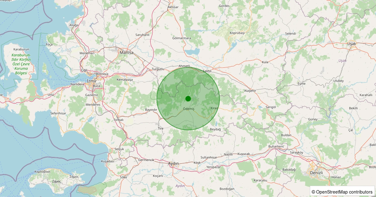 27 Kasım 2025 saat 02:24 - Ödemiş - Datbey - 1.00ml depreminin harita gösterimi