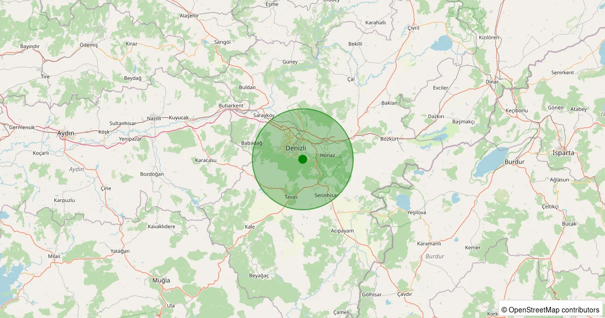 12 Ekim 2025 saat 15:48 - Pamukkale - Bağbaşı - 2.20ml depreminin harita gösterimi