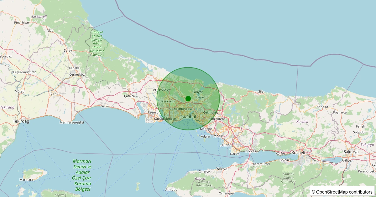 26 Kasım 2025 saat 11:44 - Sarıyer - İ.Ayazağa - 1.30ml depreminin harita gösterimi