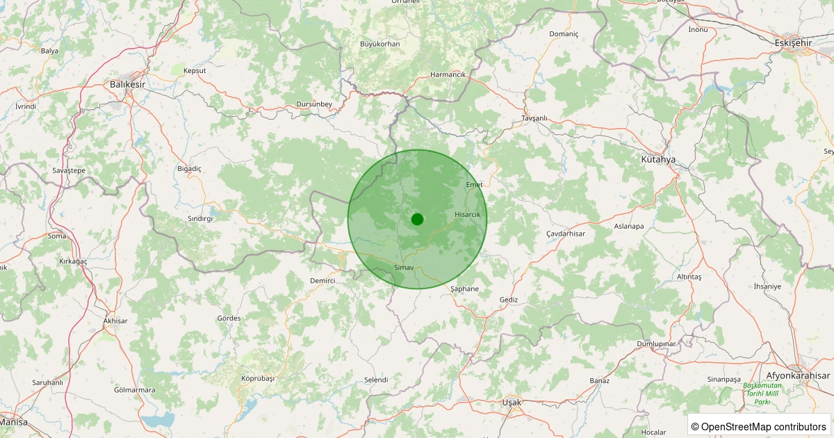 26 Kasım 2025 saat 02:35 - Simav - Maden Köyü - 1.40ml depreminin harita gösterimi