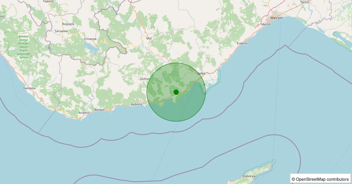 29 Kasım 2025 saat 12:13 - Silifke - Işıklı - 1.20ml depreminin harita gösterimi