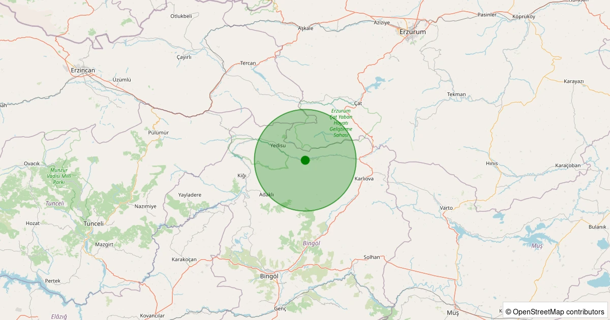 29 Kasım 2025 saat 14:08 - Karlıova - Kaynarpınar Köyü - 1.90ml depreminin harita gösterimi
