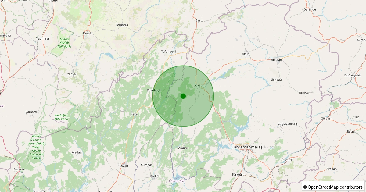 29 Kasım 2025 saat 14:52 - Göksun - Yoğunoluk - 2.20ml depreminin harita gösterimi