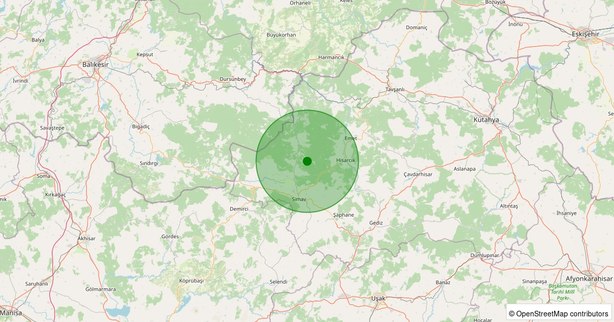 29 Kasım 2025 saat 16:55 - Simav - Yeşildere Köyü - 1.20ml depreminin harita gösterimi