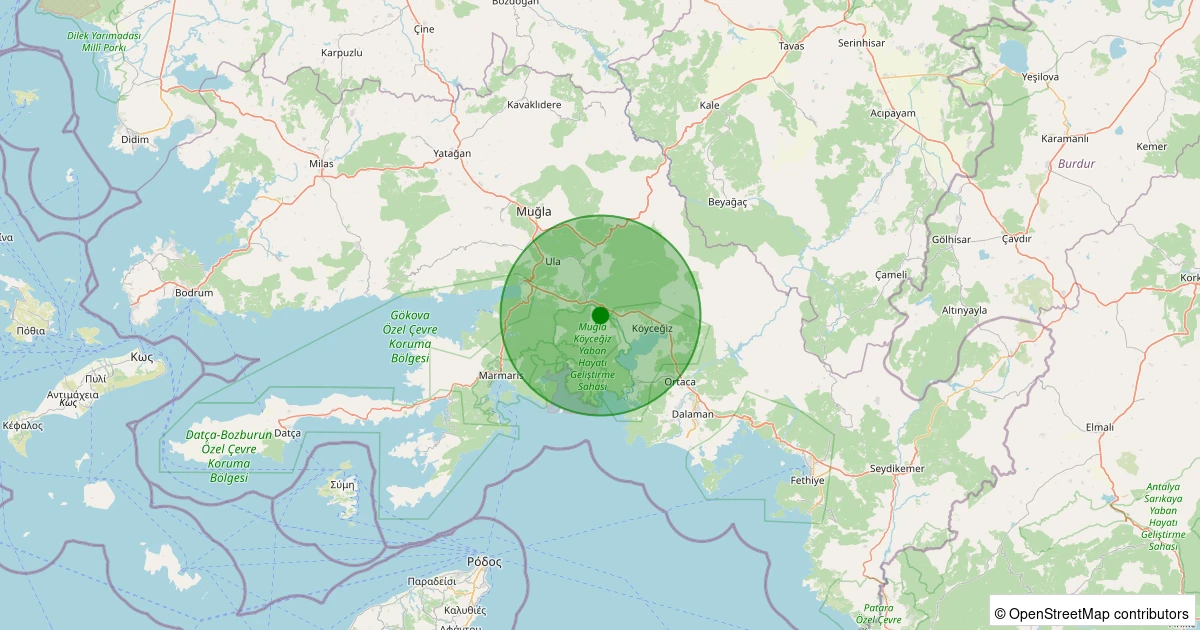 29 Kasım 2025 saat 17:23 - Köyceğiz - Sultaniye - 1.50ml depreminin harita gösterimi