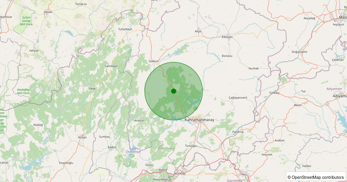 29 Kasım 2025 saat 18:52 - Onikişubat - Çağlayan - 1.90ml depreminin harita gösterimi