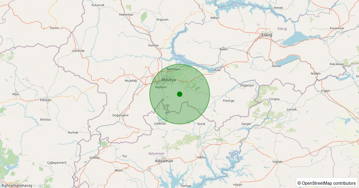 29 Kasım 2025 saat 22:40 - Battalgazi - Balıkdere Köyü - 1.10ml depreminin harita gösterimi