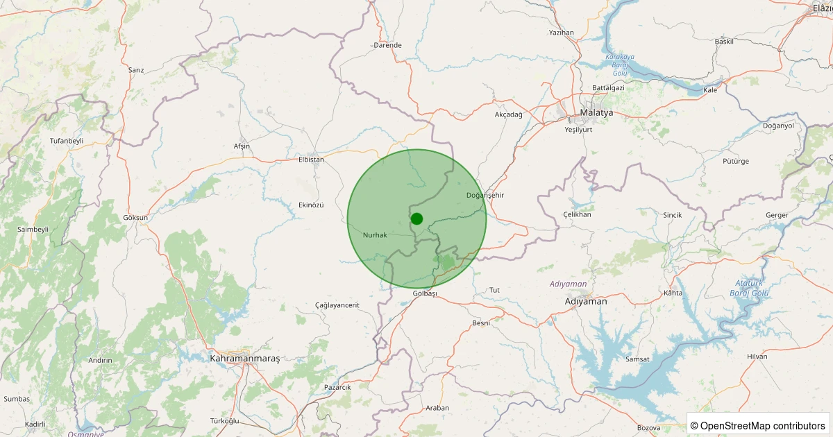 29 Kasım 2025 saat 23:47 - Doğanşehir - Gövdeli - 1.60ml depreminin harita gösterimi