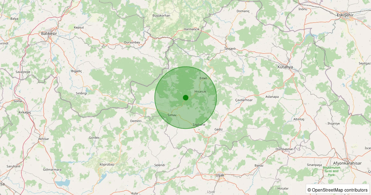 12 Ekim 2025 saat 20:24 - Hisarcık - Karaağıl Köyü - 0.70ml depreminin harita gösterimi