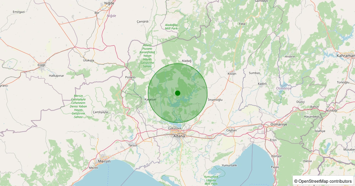 30 Kasım 2025 saat 02:46 - Karaisalı - Nuhlu Köyü - 1.70ml depreminin harita gösterimi