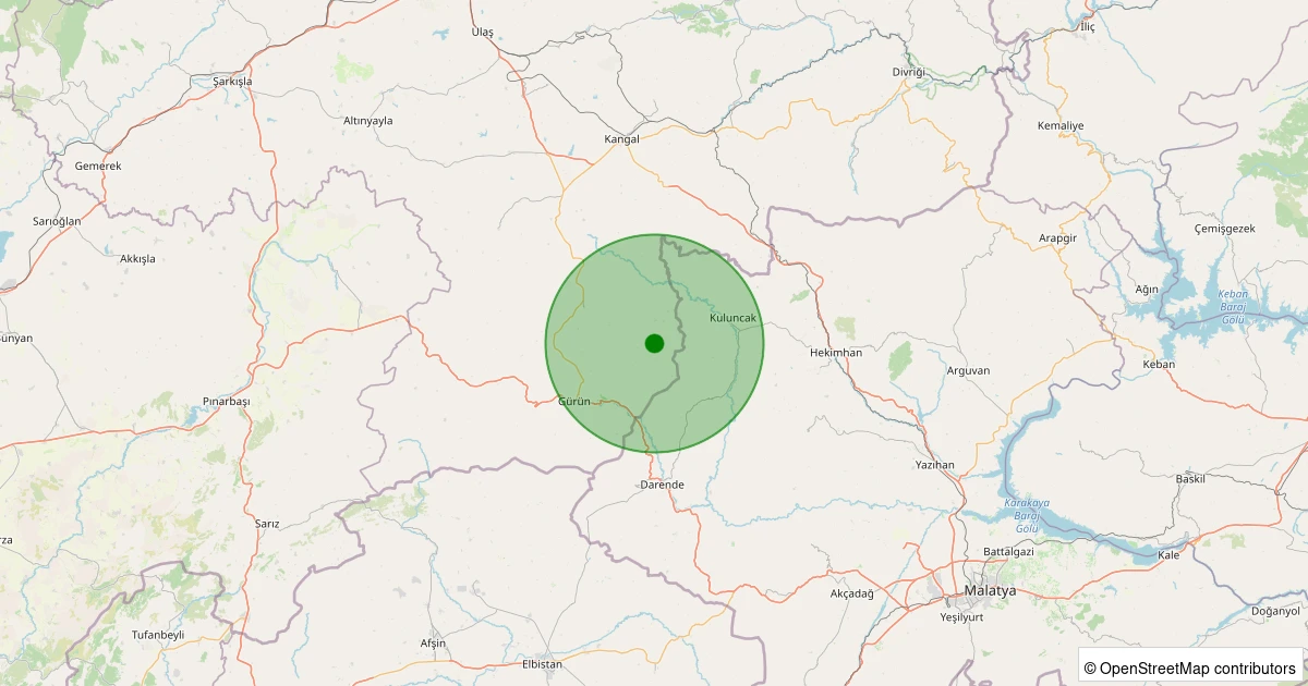 30 Kasım 2025 saat 03:09 - Gürün - Bağlıçay Köyü - 1.60ml depreminin harita gösterimi
