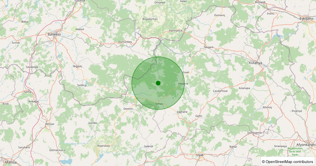30 Kasım 2025 saat 03:37 - Simav - Yemişli Köyü - 1.10ml depreminin harita gösterimi