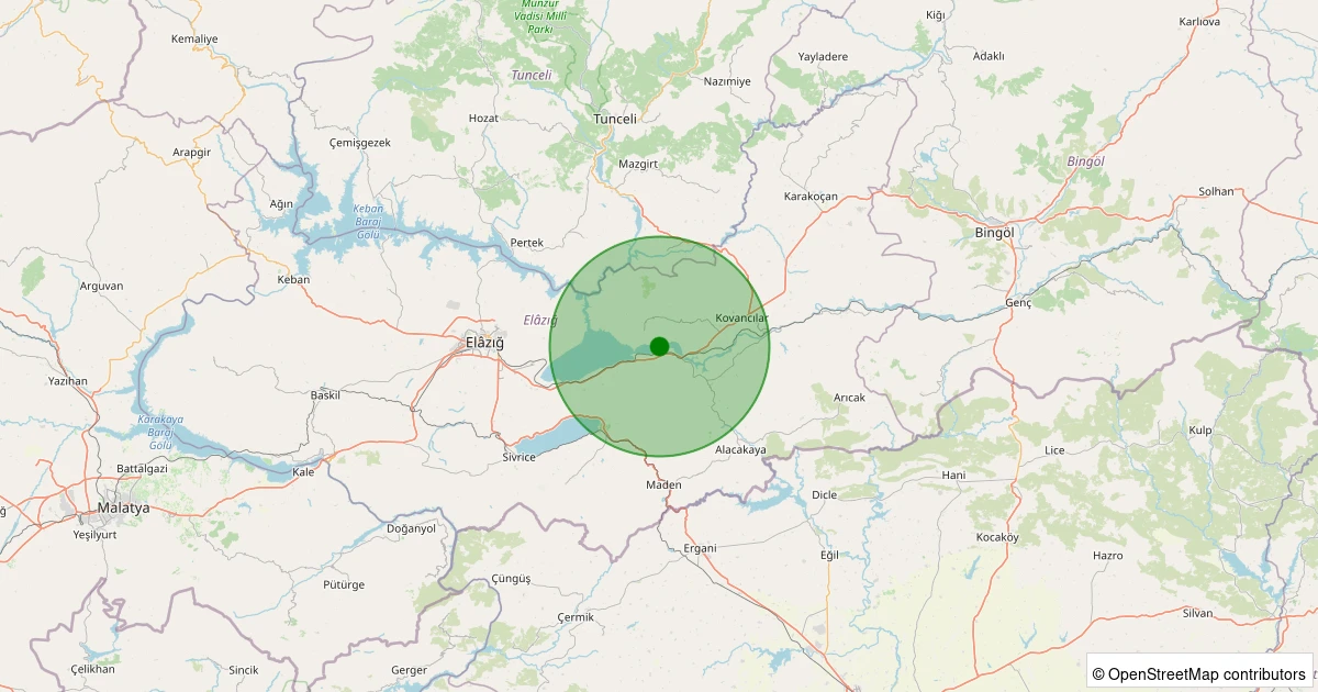 30 Kasım 2025 saat 04:40 - Kovancılar - 1.10ml depreminin harita gösterimi