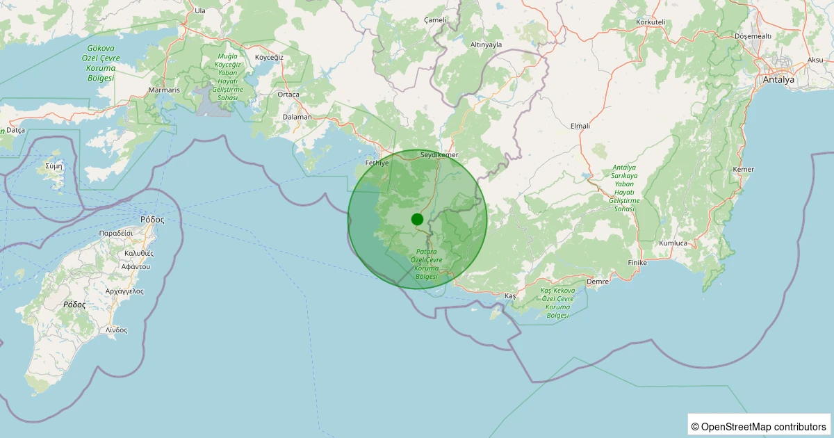 30 Kasım 2025 saat 13:14 - Fethiye - Bozyer - 1.60ml depreminin harita gösterimi