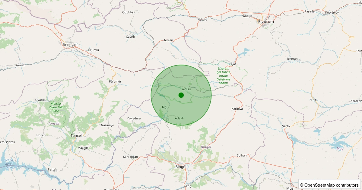 30 Kasım 2025 saat 18:33 - Yedisu - Kabaoluk - 1.70ml depreminin harita gösterimi
