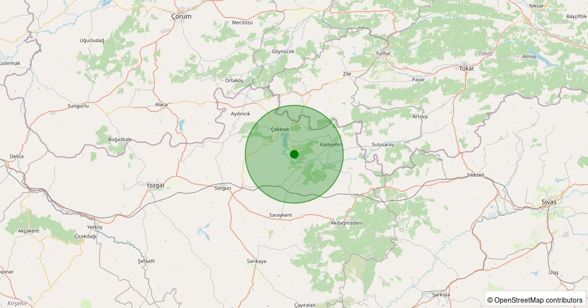 30 Kasım 2025 saat 19:27 - Çekerek - Çakır Köyü - 2.40ml depreminin harita gösterimi