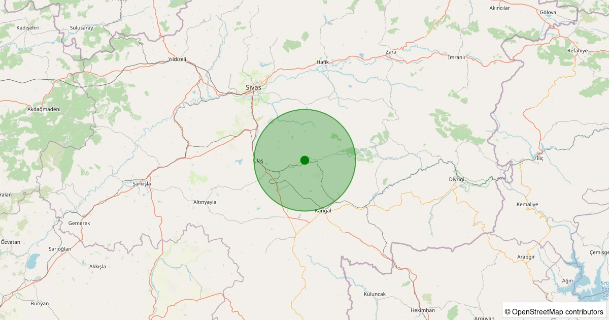 30 Kasım 2025 saat 20:31 - Ulaş - Örenlice Köyü - 1.90ml depreminin harita gösterimi