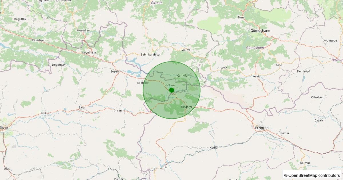 30 Kasım 2025 saat 21:02 - Refahiye - Ortagöze Köyü - 3.40ml depreminin harita gösterimi