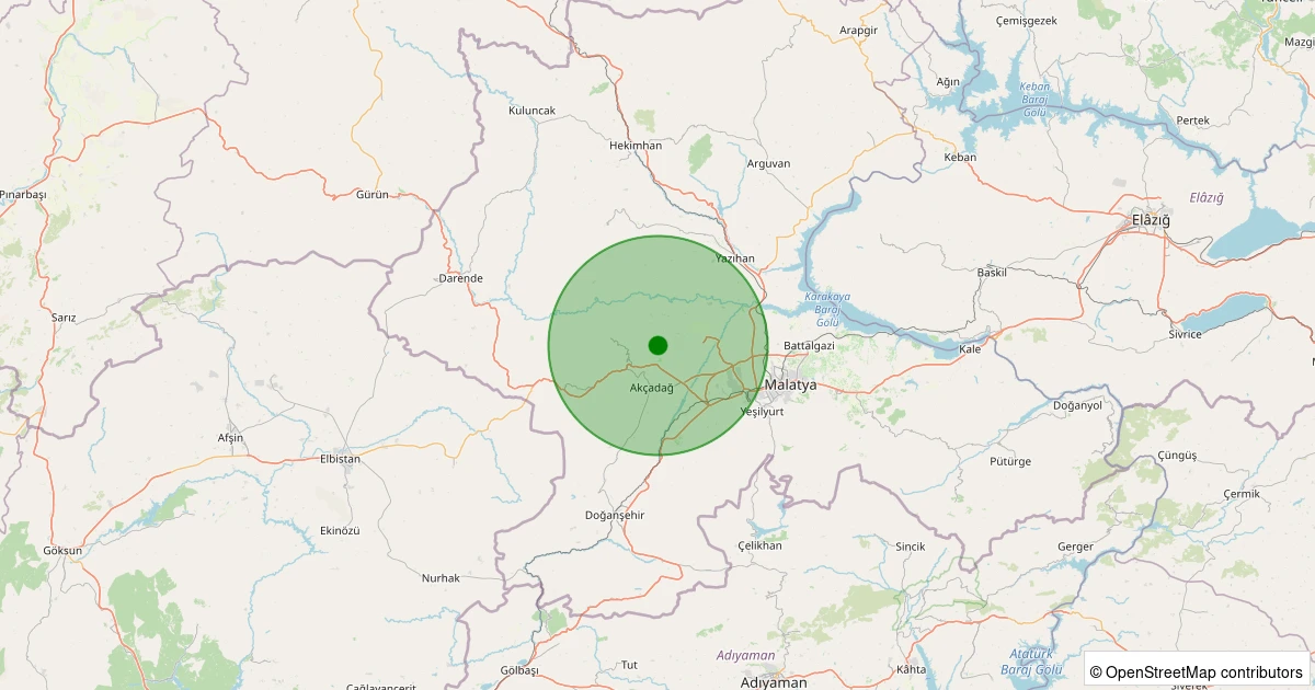 30 Kasım 2025 saat 21:16 - Akçadağ - Kesmece - 0.90ml depreminin harita gösterimi