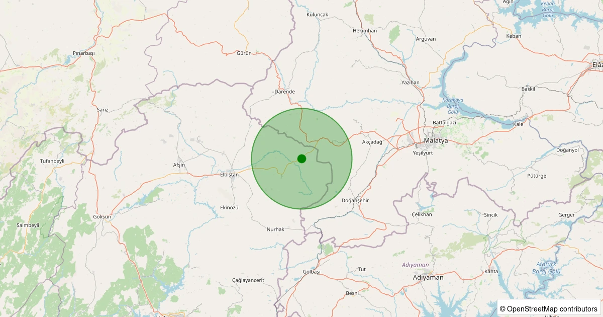 30 Kasım 2025 saat 21:28 - Elbistan - Sevdilli Köyü - 1.30ml depreminin harita gösterimi